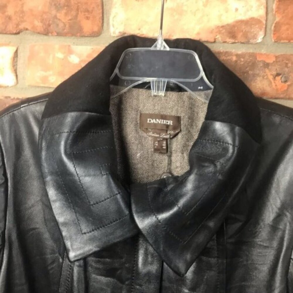 Danier Leather NEW Long Jacket Coat Wool Lined Pockets Zipper Snap Closure Tag L - Picture 4 of 16